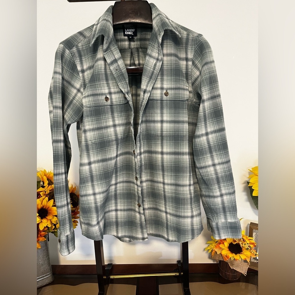 Lands' End Light GreenPlaid Shirt size M